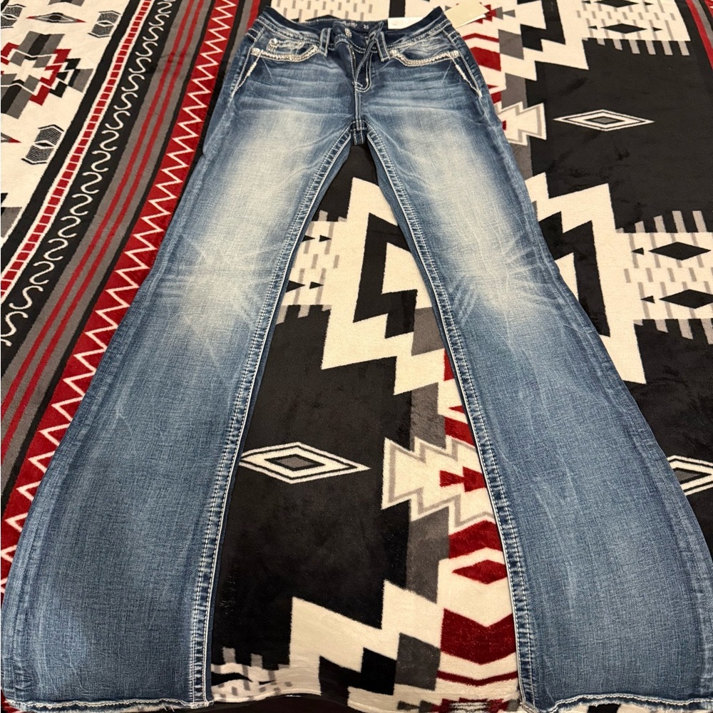 Miss Me Blue Boot Cut Jeans Classic Style - Picture 2 of 15
